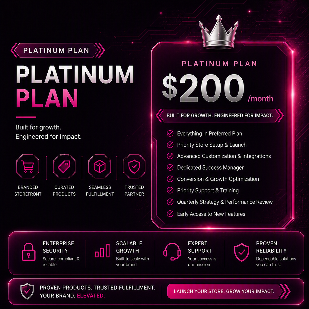 Affiliate Platinum Plan - The ultimate white-label eCommerce solution designed to fully align with your brand and maximize your revenue potential.